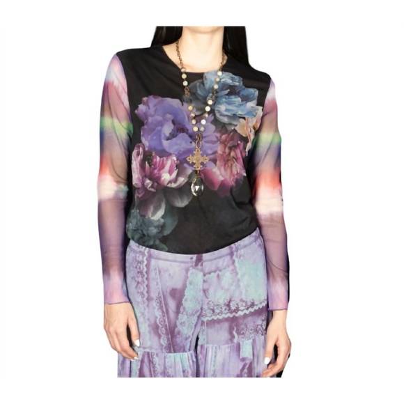 NEW PETIT POIS BY VIVIANA G sheer top in romance bouquet - Picture 1 of 2